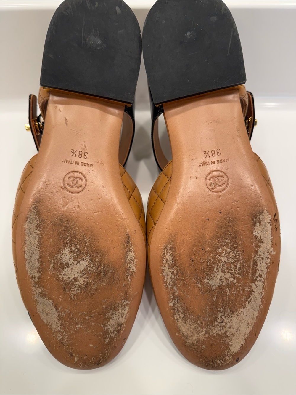 CHANEL Two-Tone Quilted Mary Jane Flats in Tan and Black IT38.5 - Picture 7 of 7